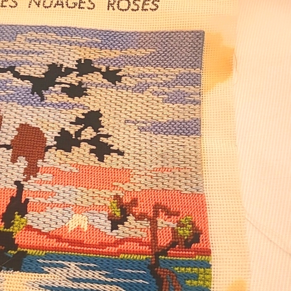 2 French Tapestries Needlepoint Vintage Handmade on Cotton Asian Style Design - Picture 8 of 9